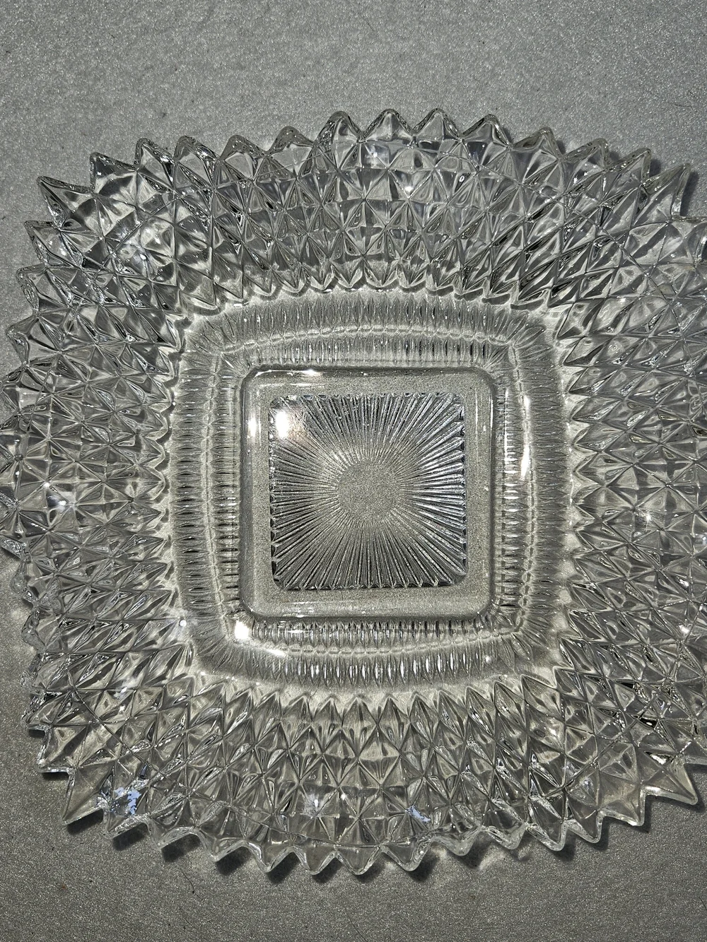 Vintage Indiana Glass Diamond Point Sunburst Square Bowls Set